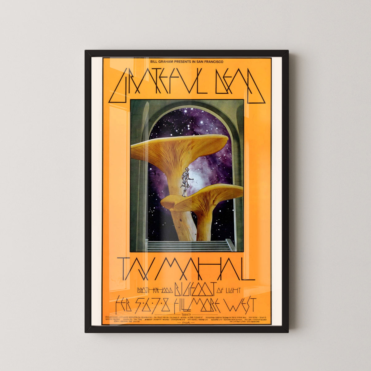 Grateful Dead & Taj Mahal Concert Poster – Vintage Rock Art – black frame mockup