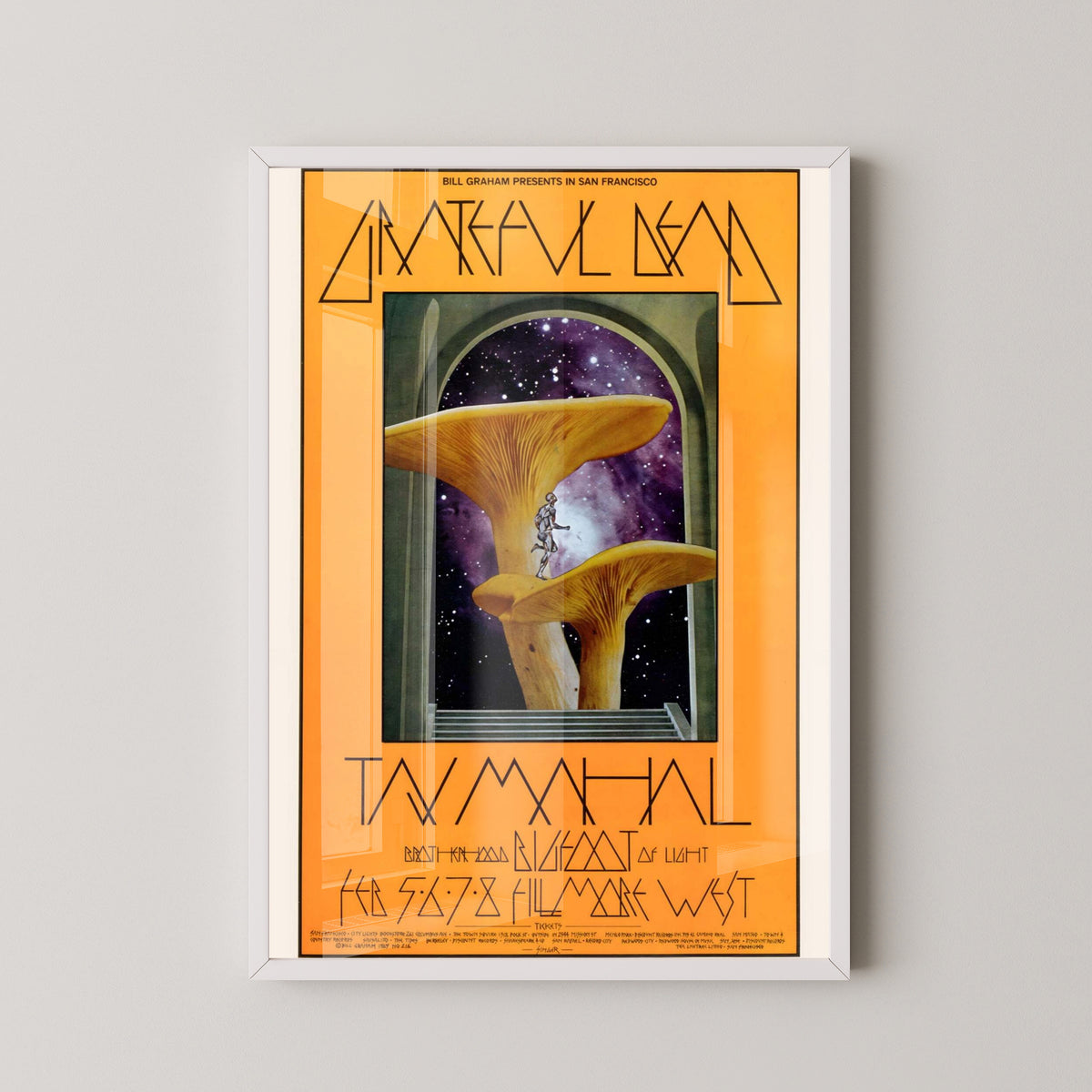 Grateful Dead & Taj Mahal Concert Poster – Vintage Rock Art – white frame mockup