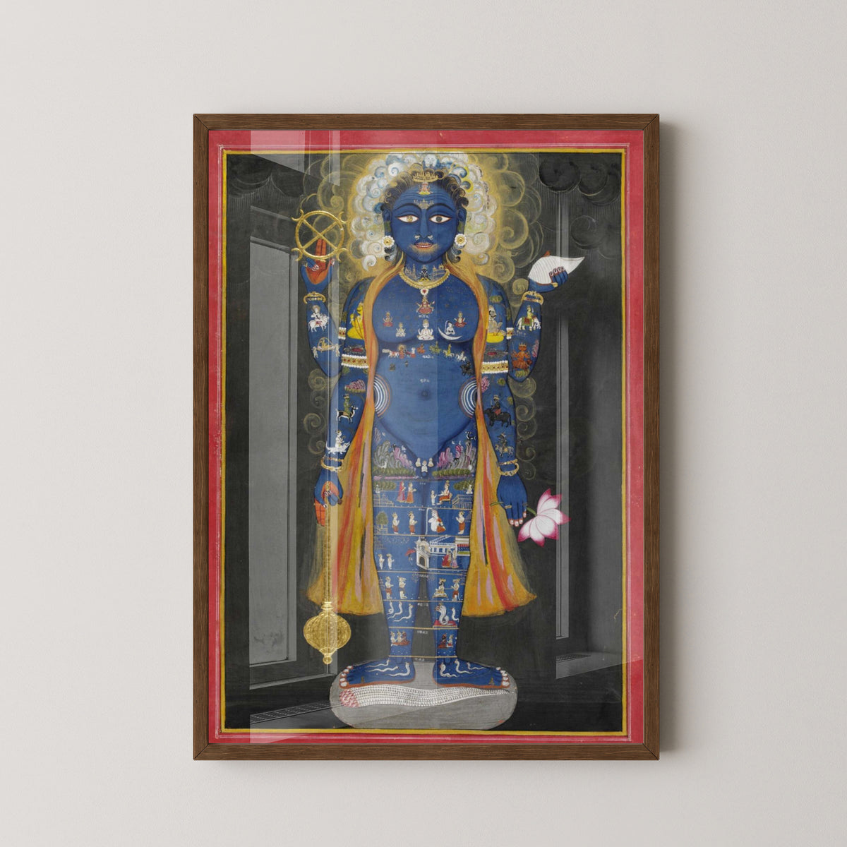 Vishnu Vishvarupa Poster – Hindu Universal Form Art – dark wood frame mockup