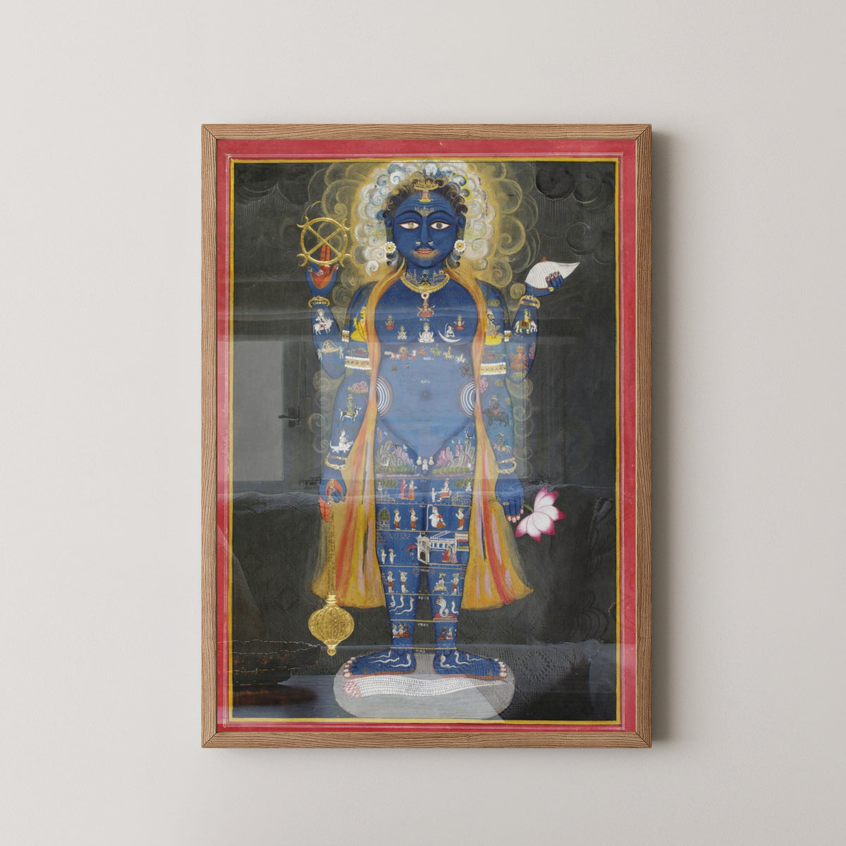 Vishnu Vishvarupa Poster – Hindu Universal Form Art – light wood frame mockup