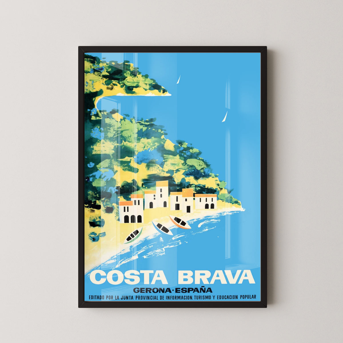 Costa Brava Summer Travel Poster – Girona Coastal Art – black frame mockup
