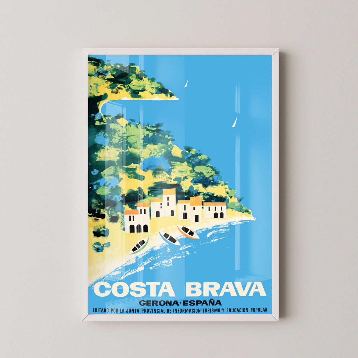 Costa Brava Summer Travel Poster – Girona Coastal Art – white frame mockup