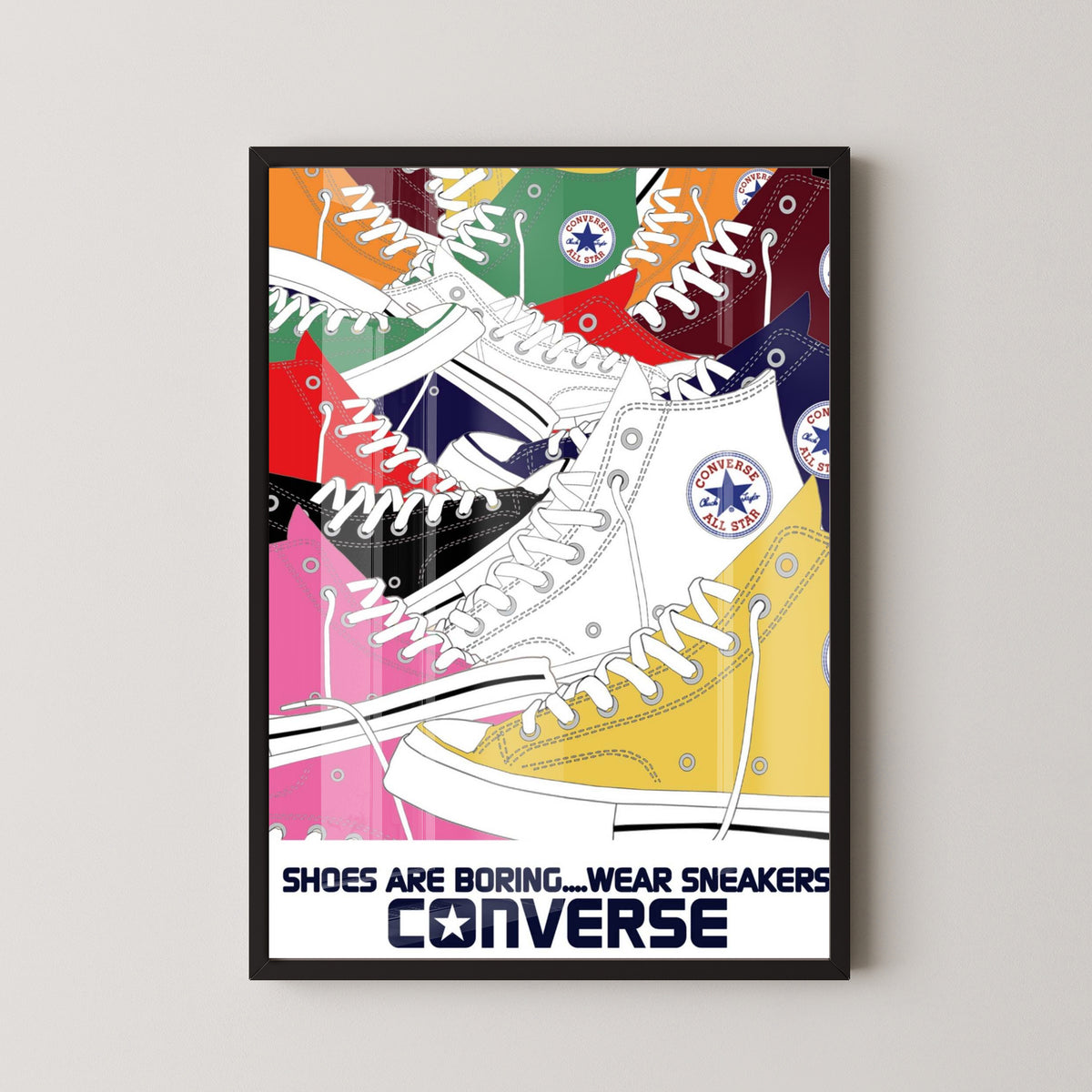 Converse All Stars Vintage Advertisement Poster – black frame mockup
