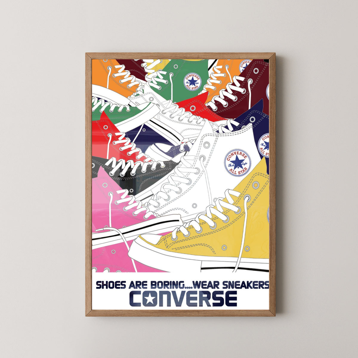 Converse All Stars Vintage Advertisement Poster – light wood frame mockup