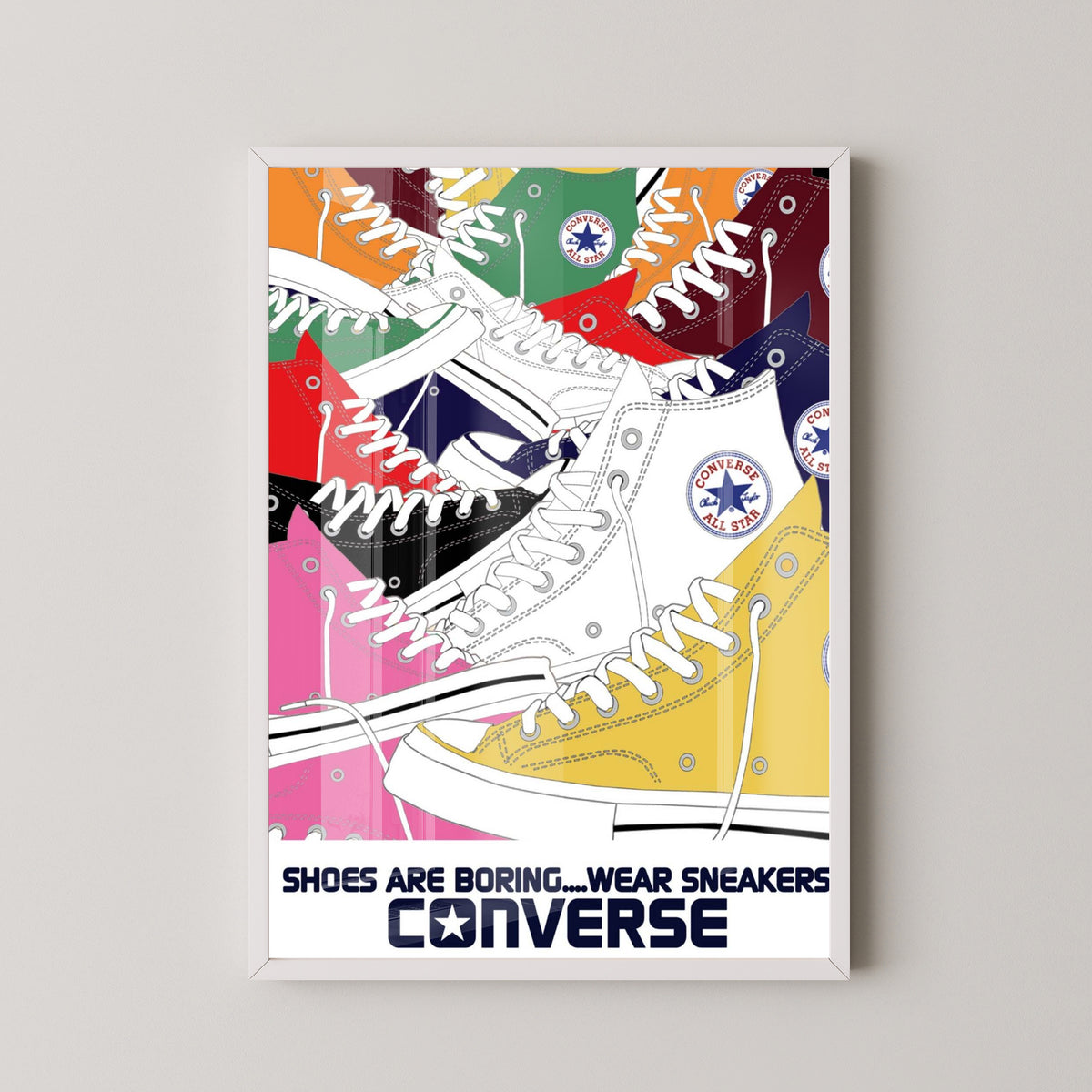 Converse All Stars Vintage Advertisement Poster – white frame mockup