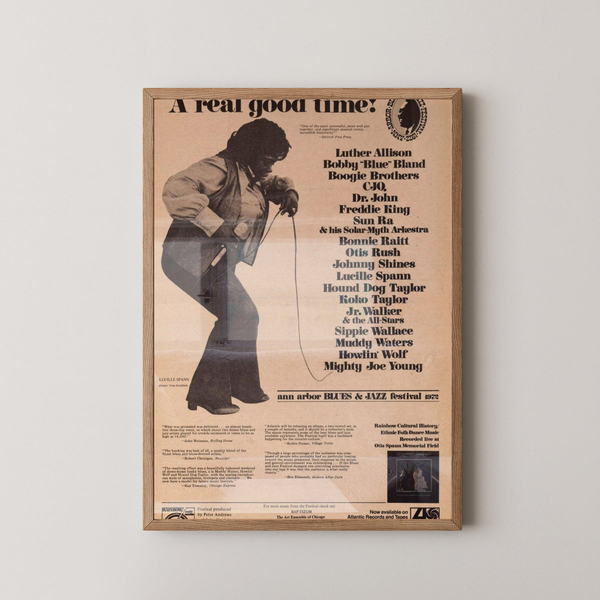 Blues & Jazz Festival Poster – Vintage Music Event Art – light wood frame mockup