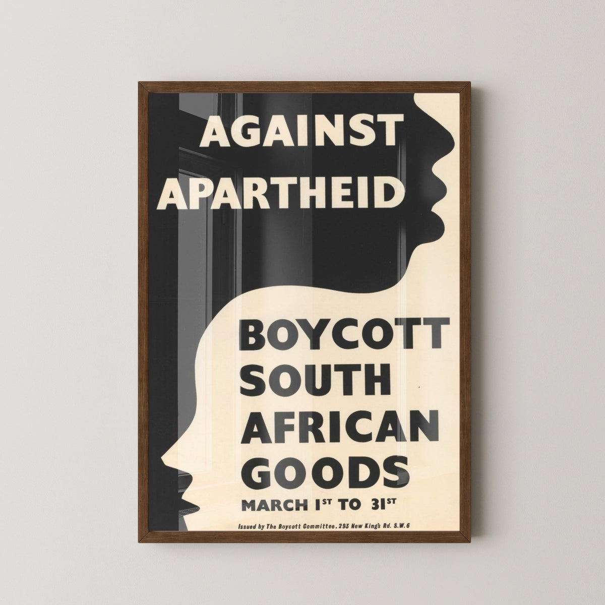 Anti-Apartheid Protest Poster – Vintage Activism Art – dark wood frame mockup