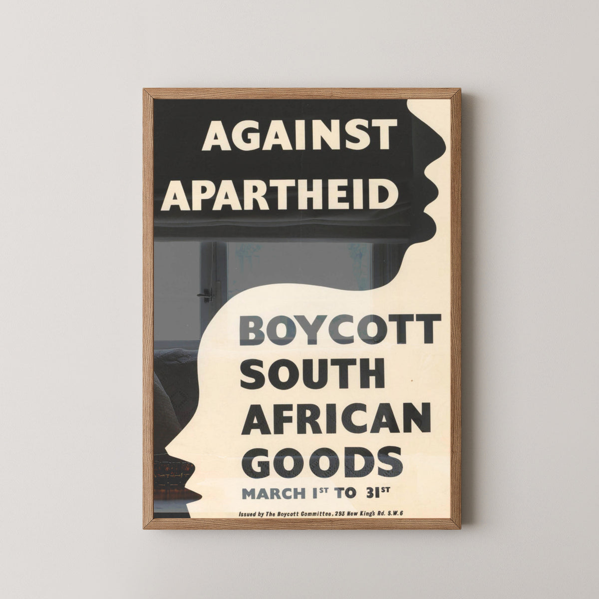 Anti-Apartheid Protest Poster – Vintage Activism Art – light wood frame mockup