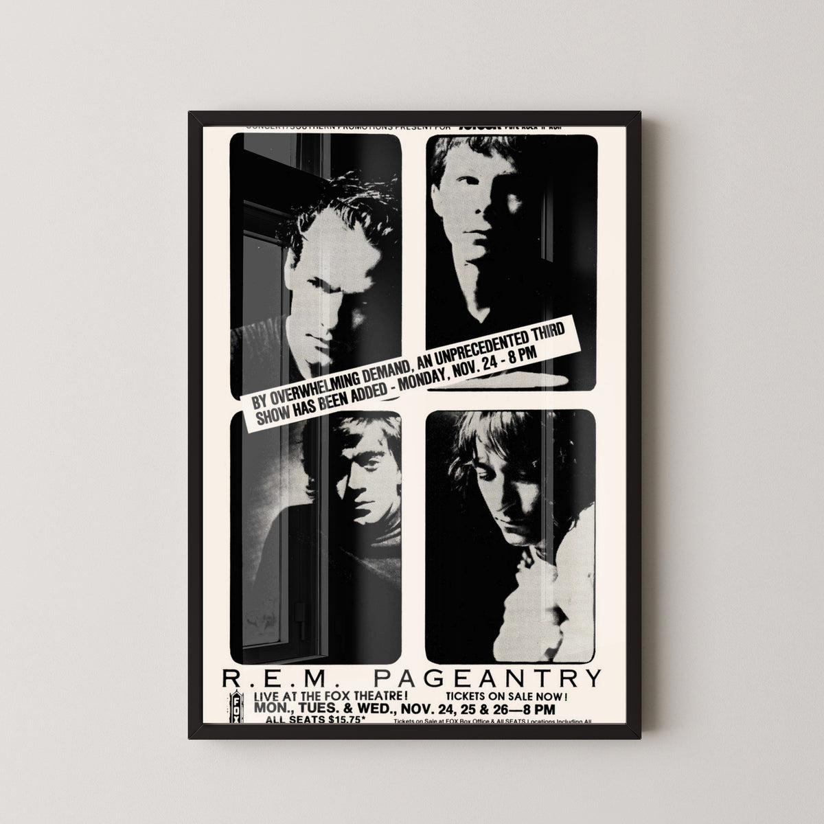 R.E.M. Pageantry Tour 1986 Poster – Alternative Rock Art – black frame mockup