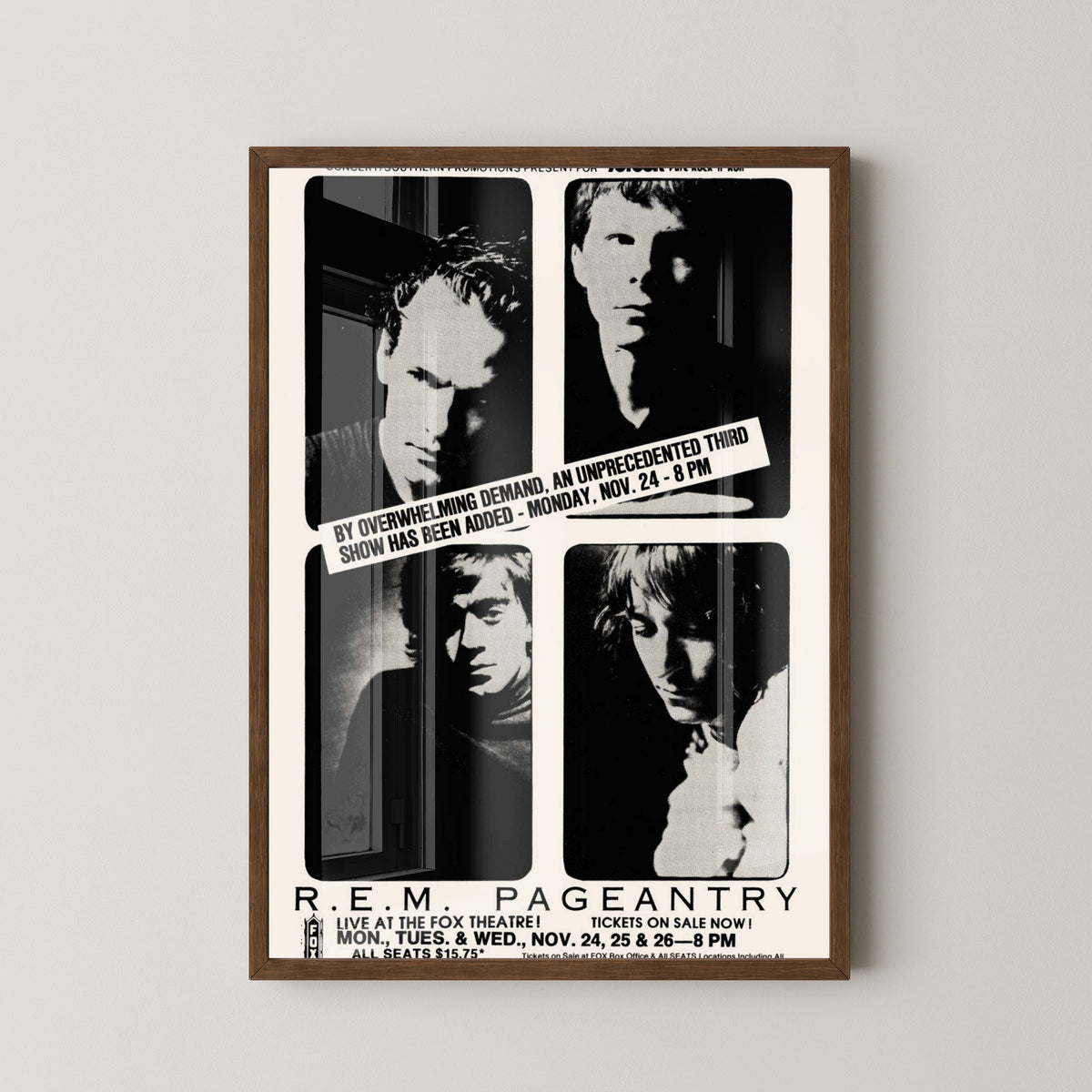 R.E.M. Pageantry Tour 1986 Poster – Alternative Rock Art – dark wood frame mockup