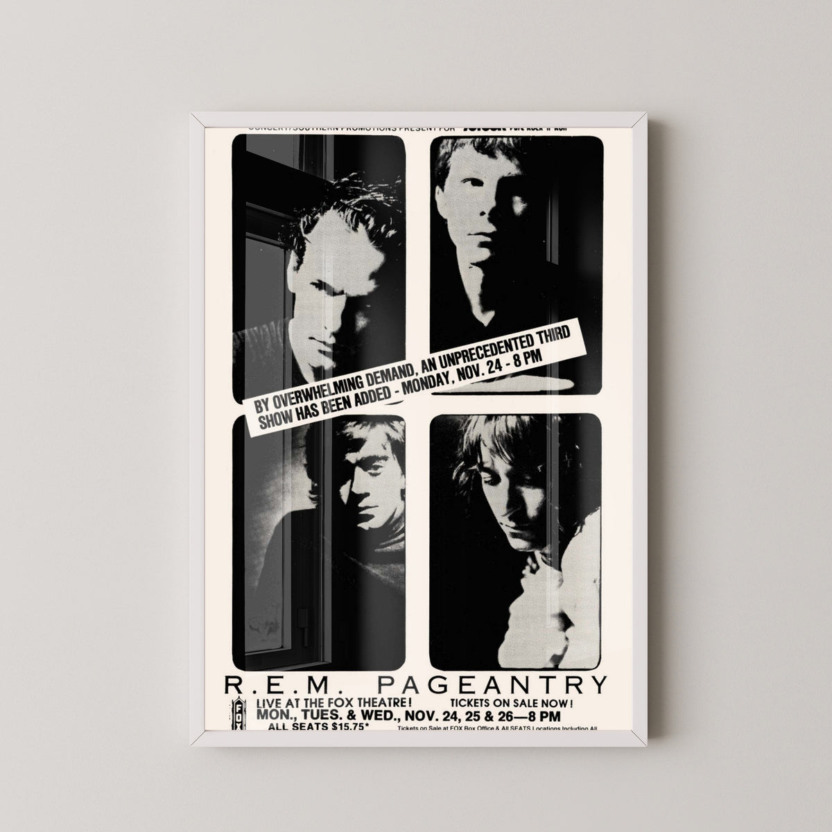 R.E.M. Pageantry Tour 1986 Poster – Alternative Rock Art – white frame mockup