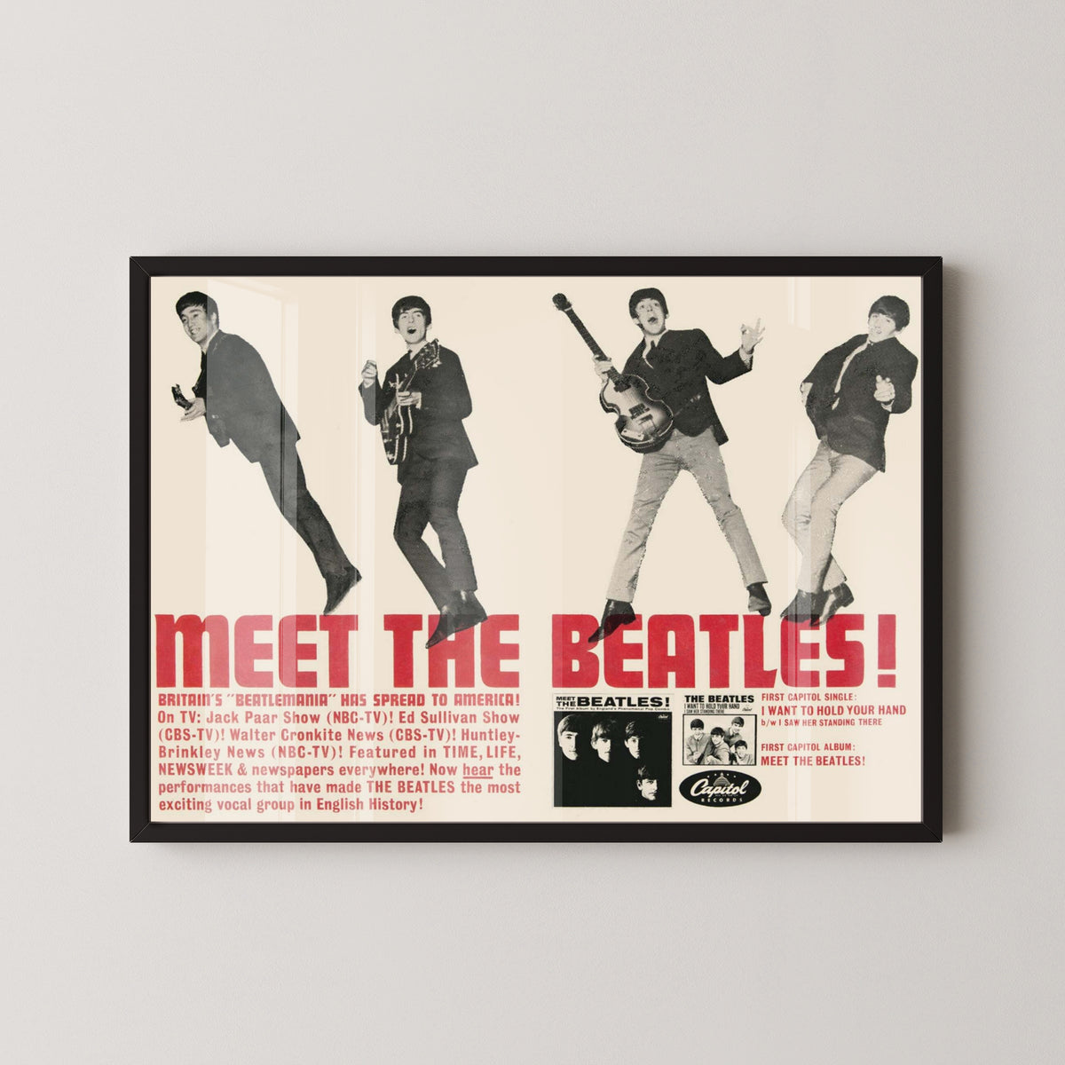 Meet the Beatles Album Poster – Vintage Fab Four Art – black frame mockup