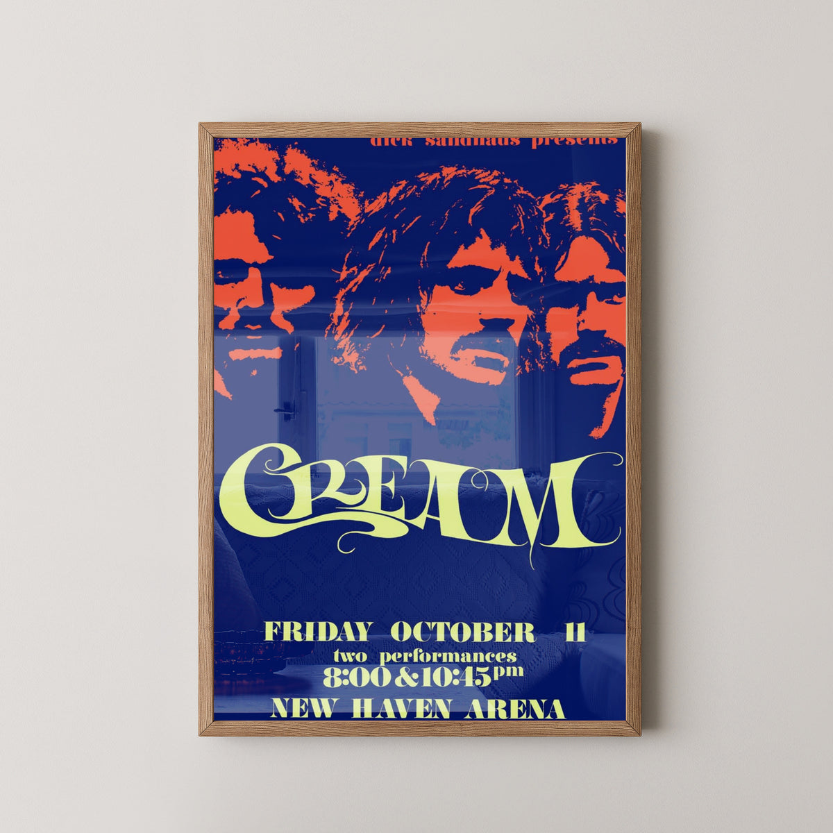 Cream New Haven Concert Poster – light wood frame mockup