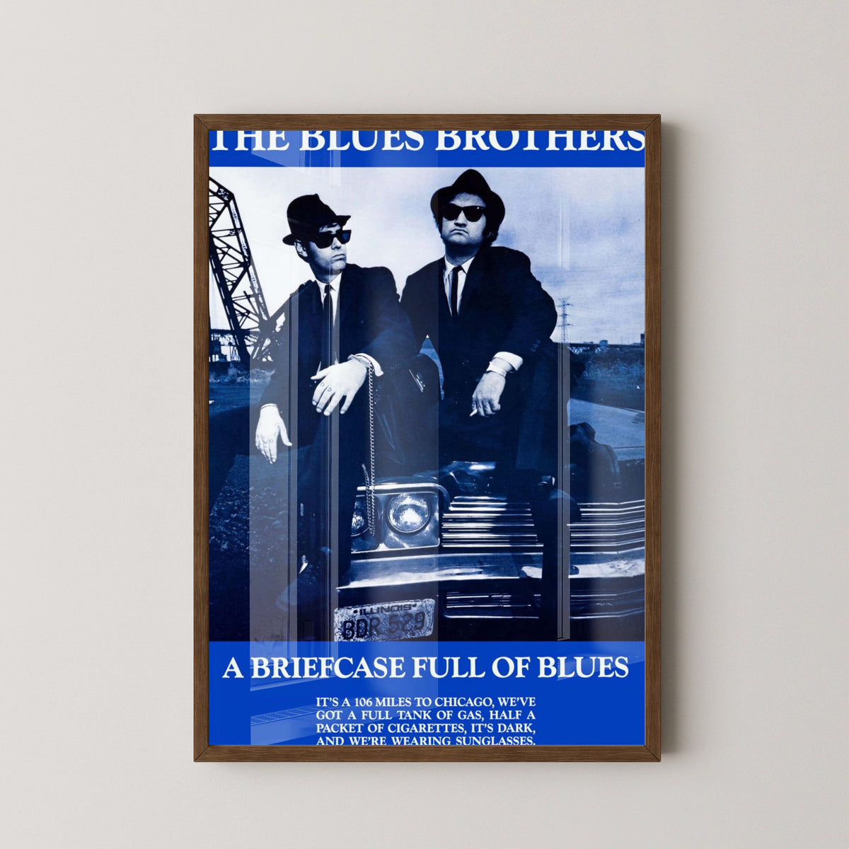 The Blues Brothers Classic Movie Poster – dark wood frame mockup