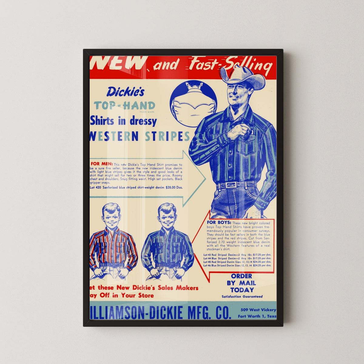 Dickies Vintage Cowboy Poster – American Workwear Art – black frame mockup