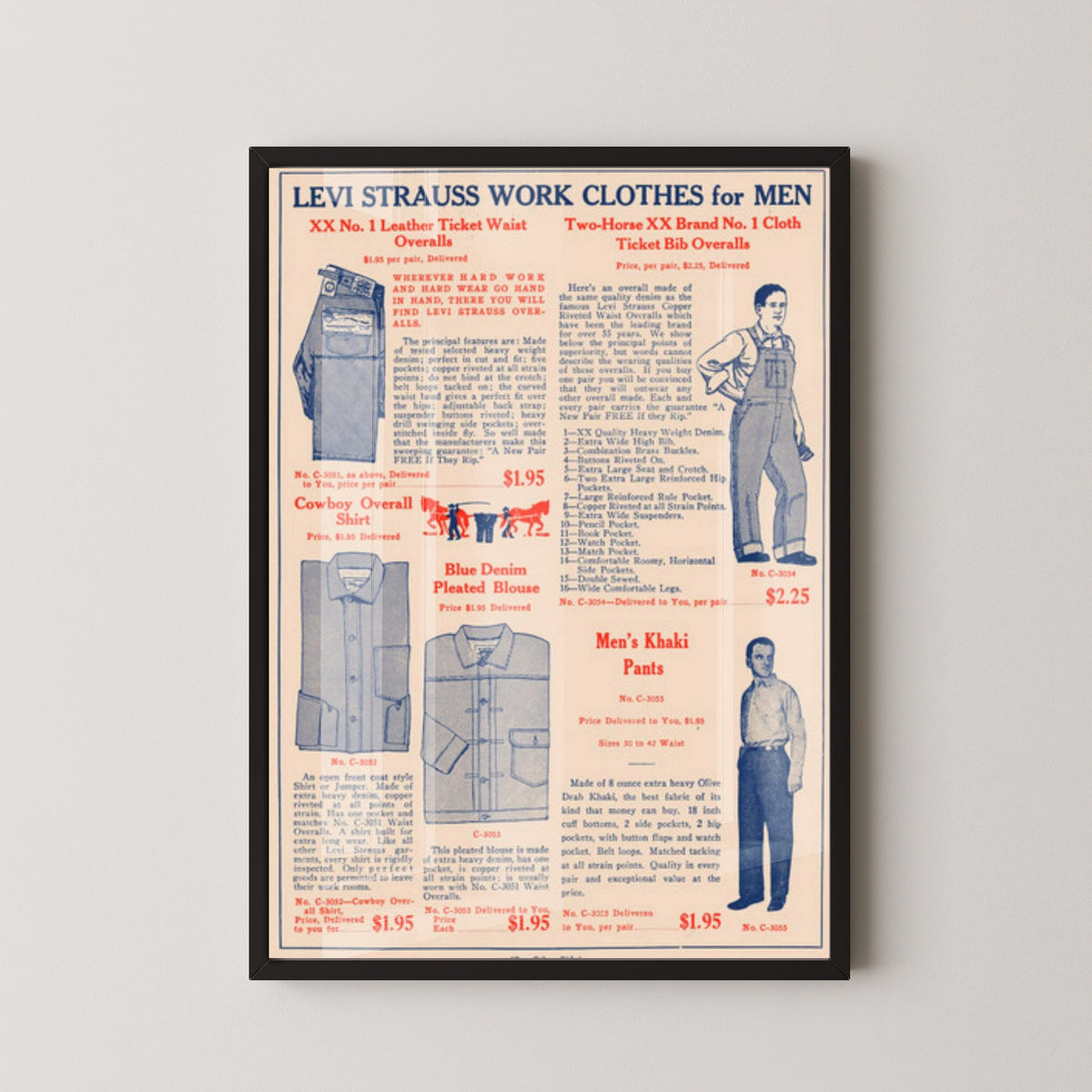 Levi's Vintage Denim Advertisement Poster – black frame mockup