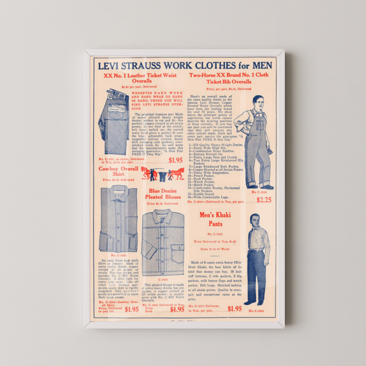 Levi's Vintage Denim Advertisement Poster – white frame mockup
