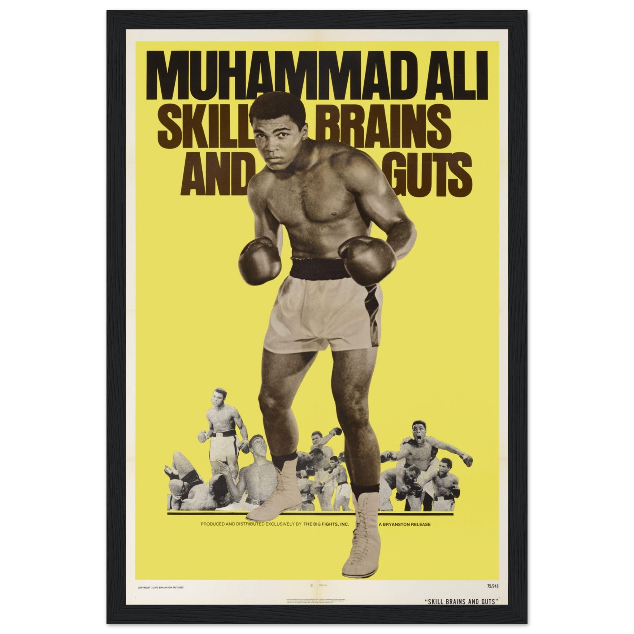 Muhammad Ali Skills, Brains and Guts Poster – black frame mockup