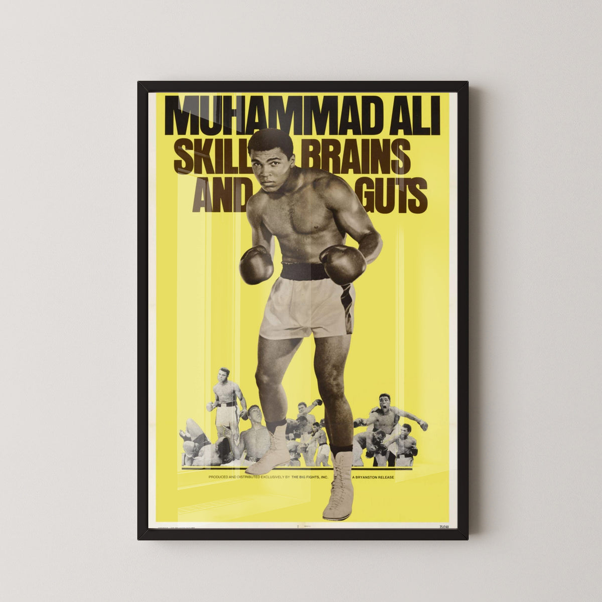 Muhammad Ali Skills, Brains and Guts Poster – black frame mockup