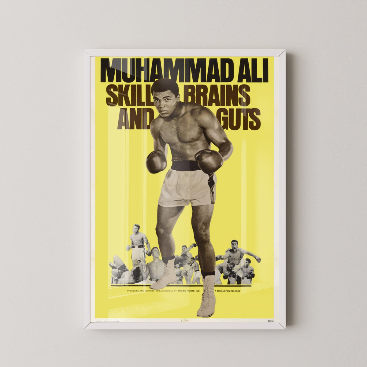 Muhammad Ali Skills, Brains and Guts Poster – white frame mockup