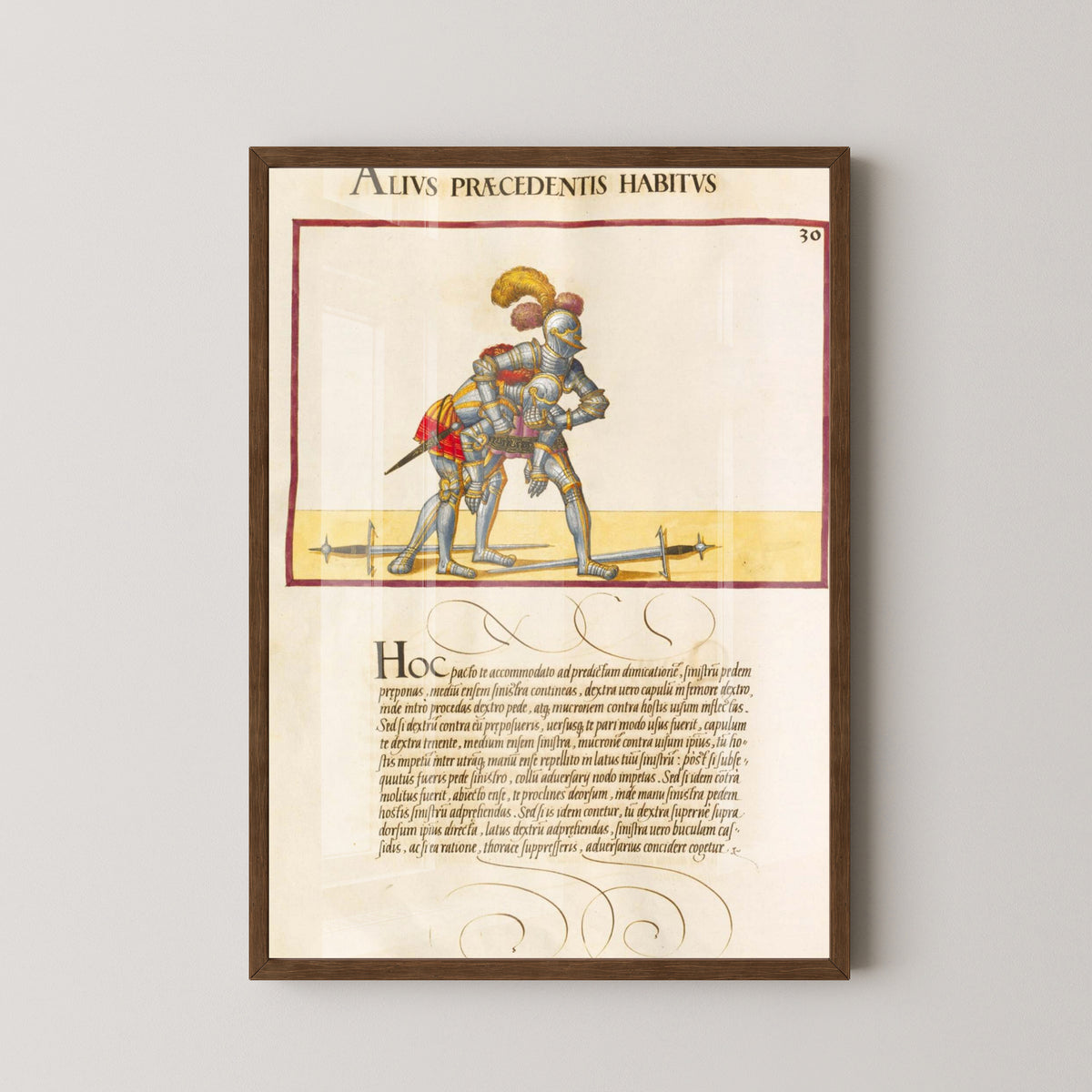 German Medieval Knights Codex Poster – dark wood frame mockup