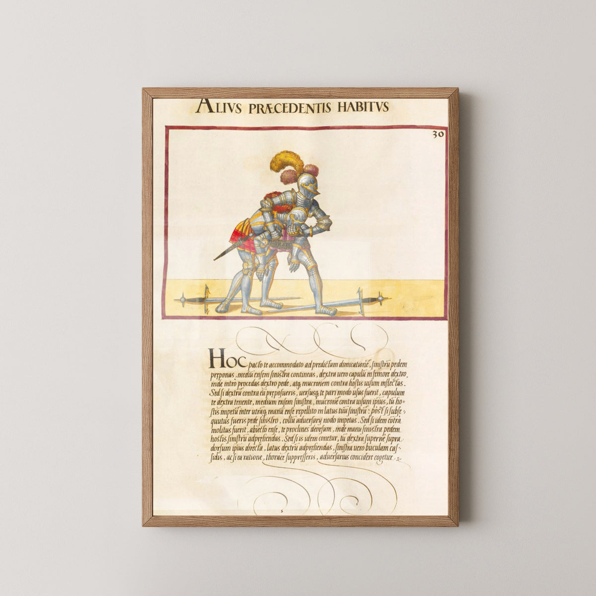 German Medieval Knights Codex Poster – light wood frame mockup