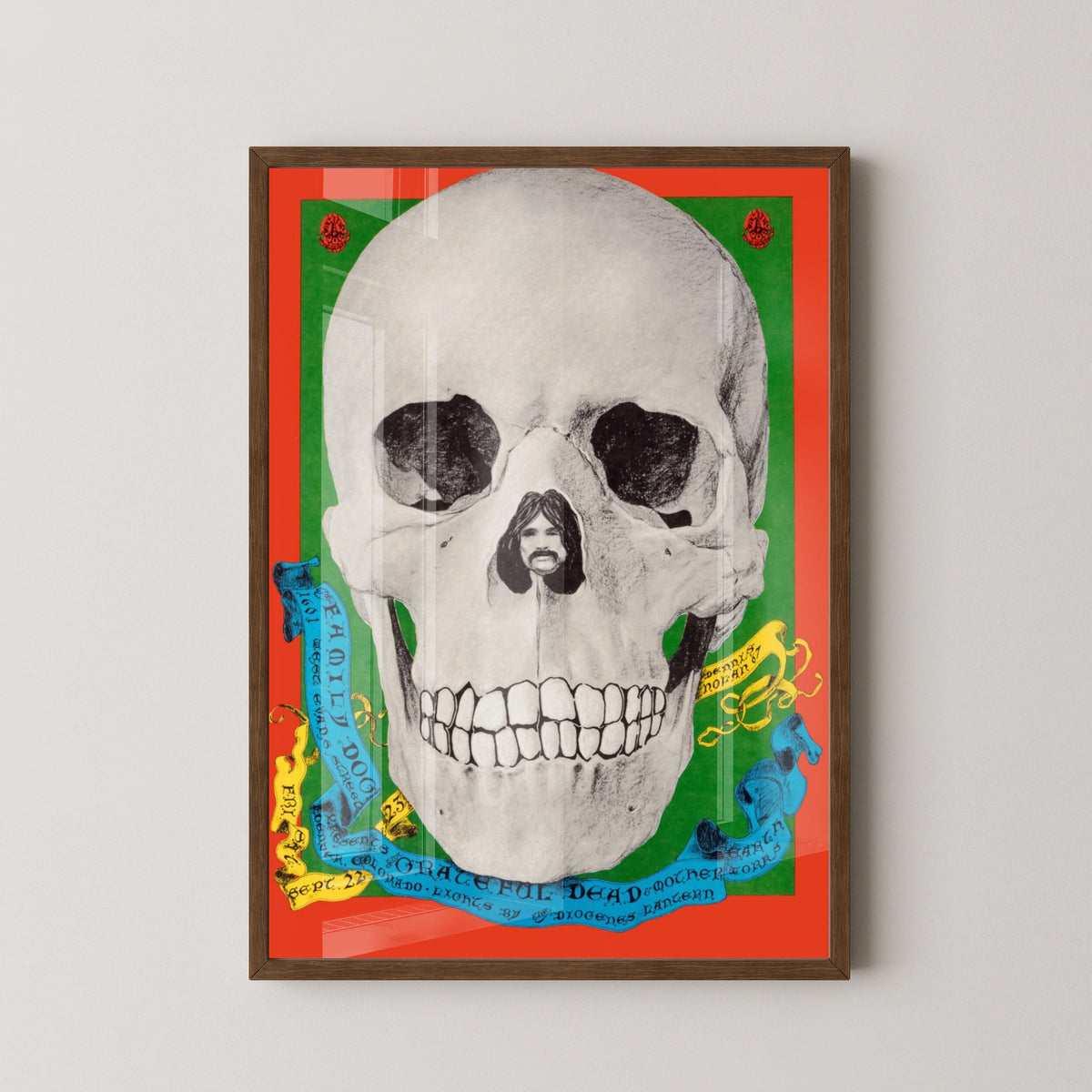 Grateful Dead Skull Poster – Steal Your Face Rock Art – dark wood frame mockup