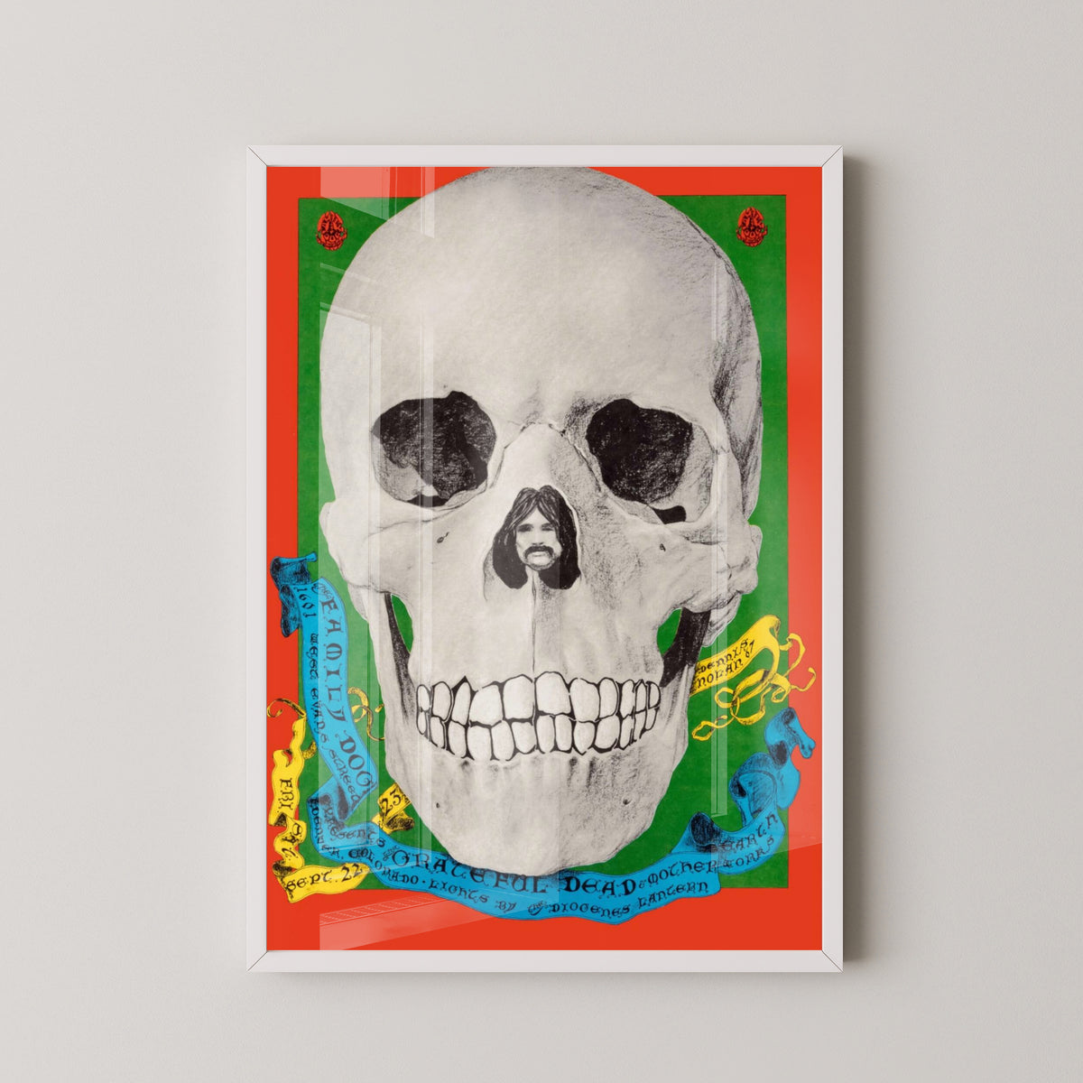 Grateful Dead Skull Poster – Steal Your Face Rock Art – white frame mockup