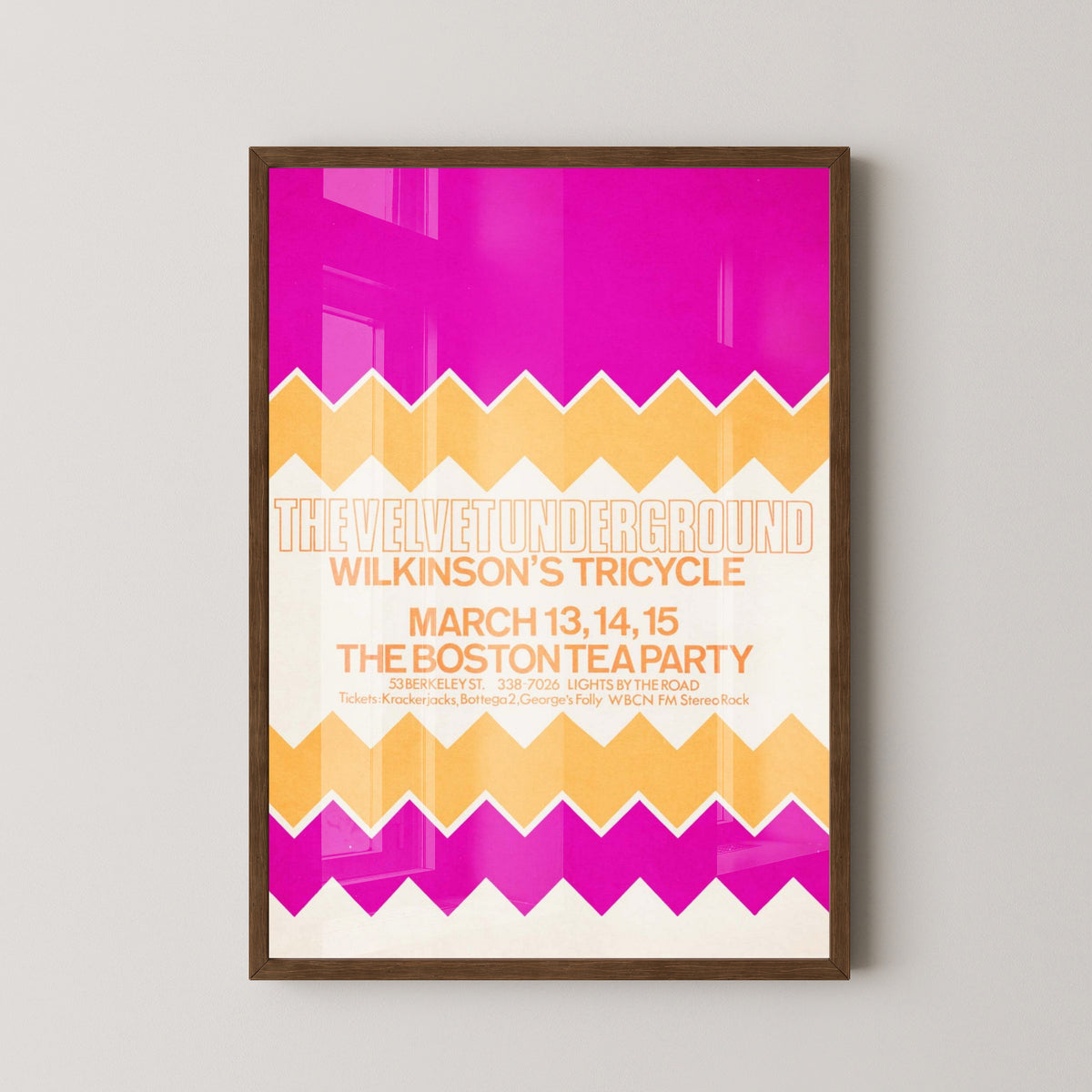 The Velvet Underground Vintage Concert Poster – dark wood frame mockup