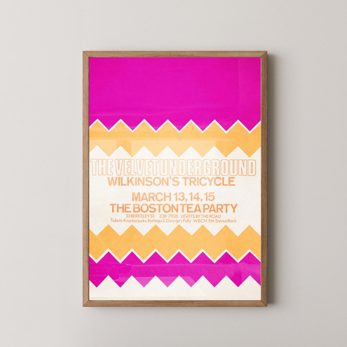 The Velvet Underground Vintage Concert Poster – light wood frame mockup