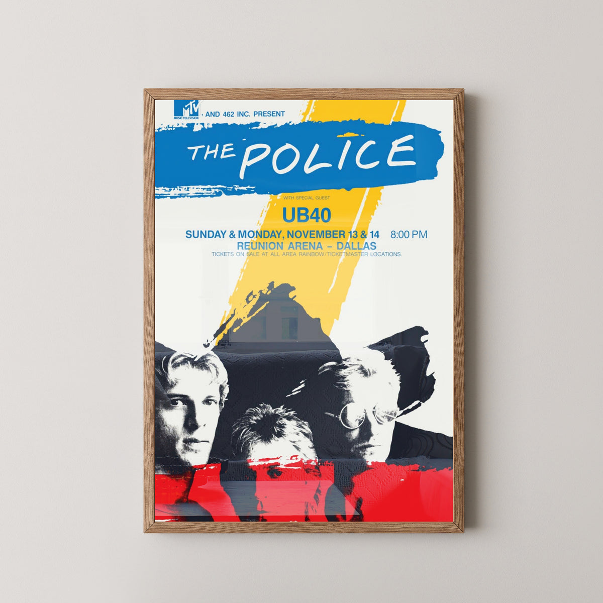 The Police Vintage Concert Poster – New Wave Rock Art – light wood frame mockup