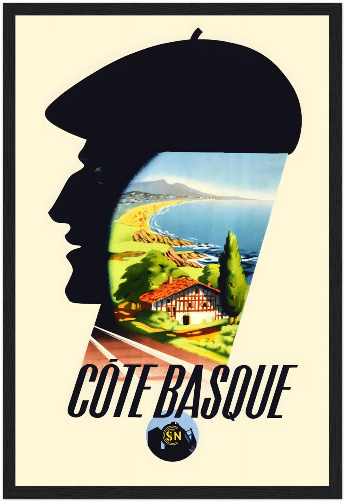 Basque Country Travel Poster – Vintage Northern Spain Art – black frame mockup