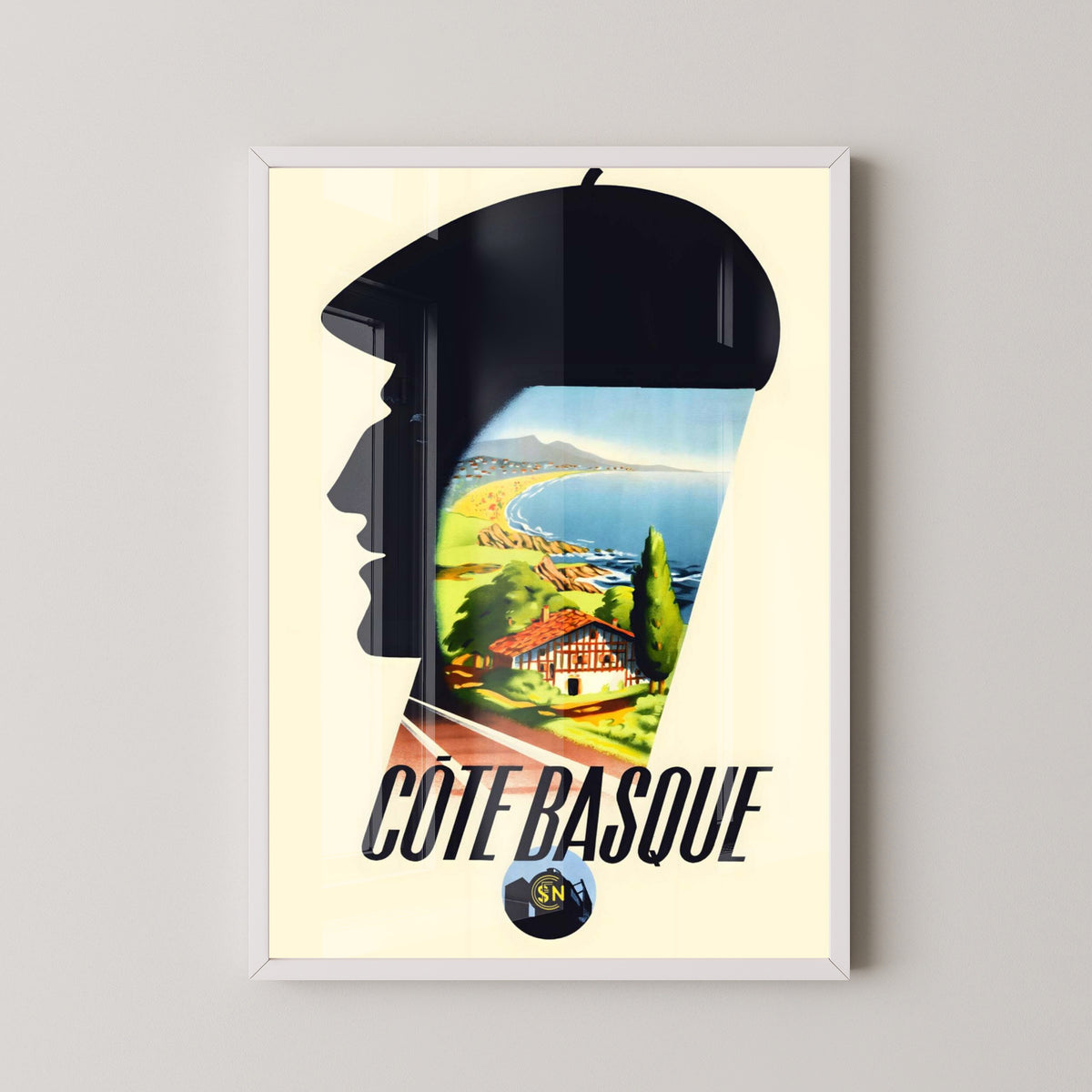Basque Country Travel Poster – Vintage Northern Spain Art – white frame mockup