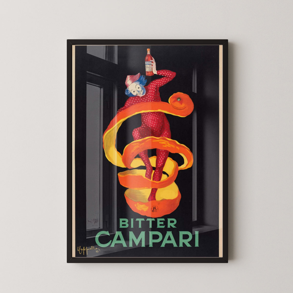 Bitter Campari Illustration Poster – Italian Aperitif Art – black frame mockup