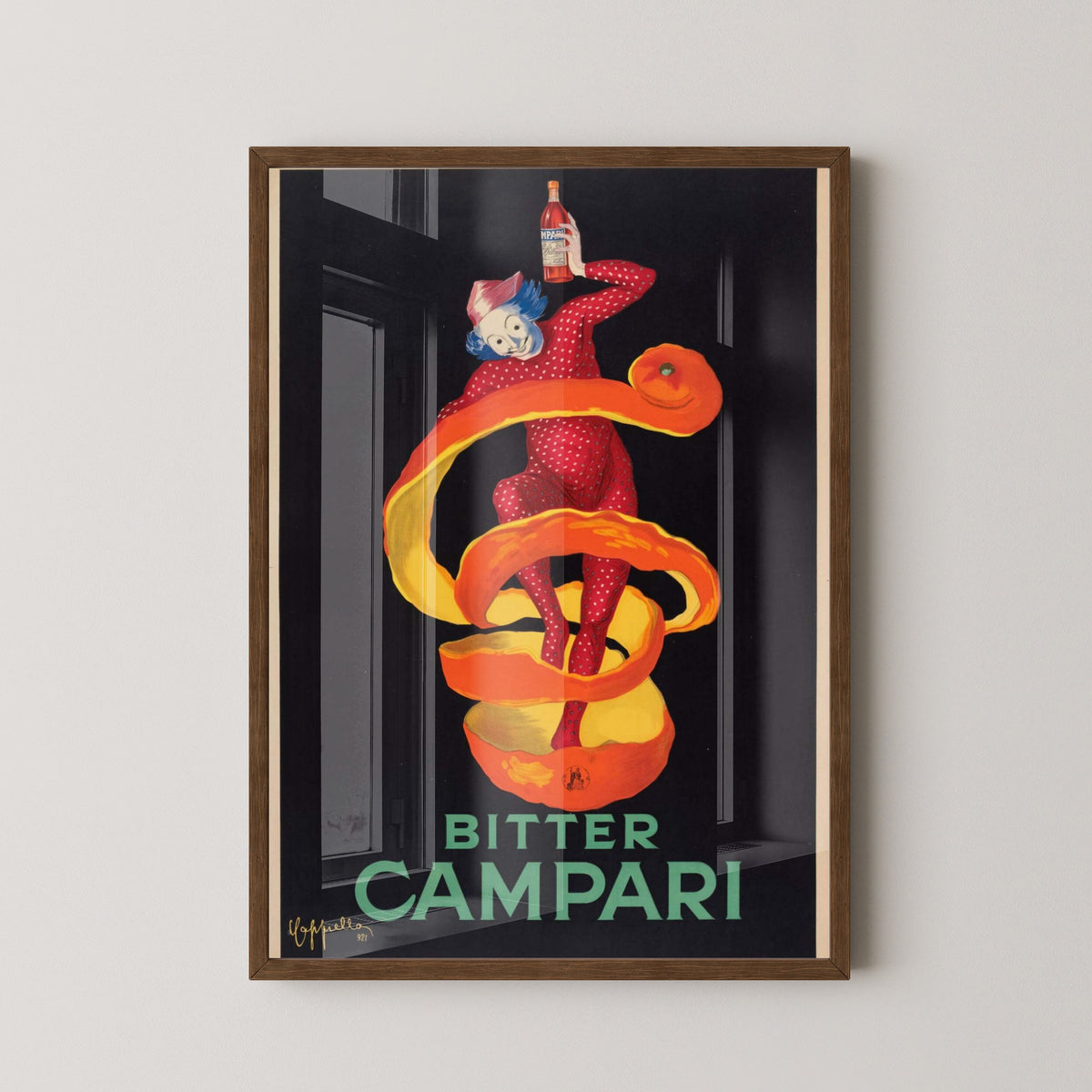Bitter Campari Illustration Poster – Italian Aperitif Art – dark wood frame mockup