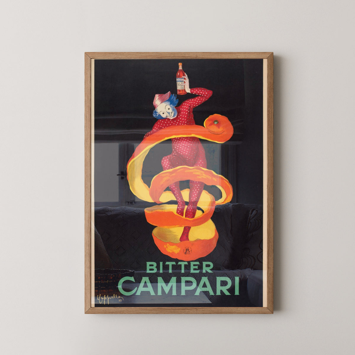 Bitter Campari Illustration Poster – Italian Aperitif Art – light wood frame mockup