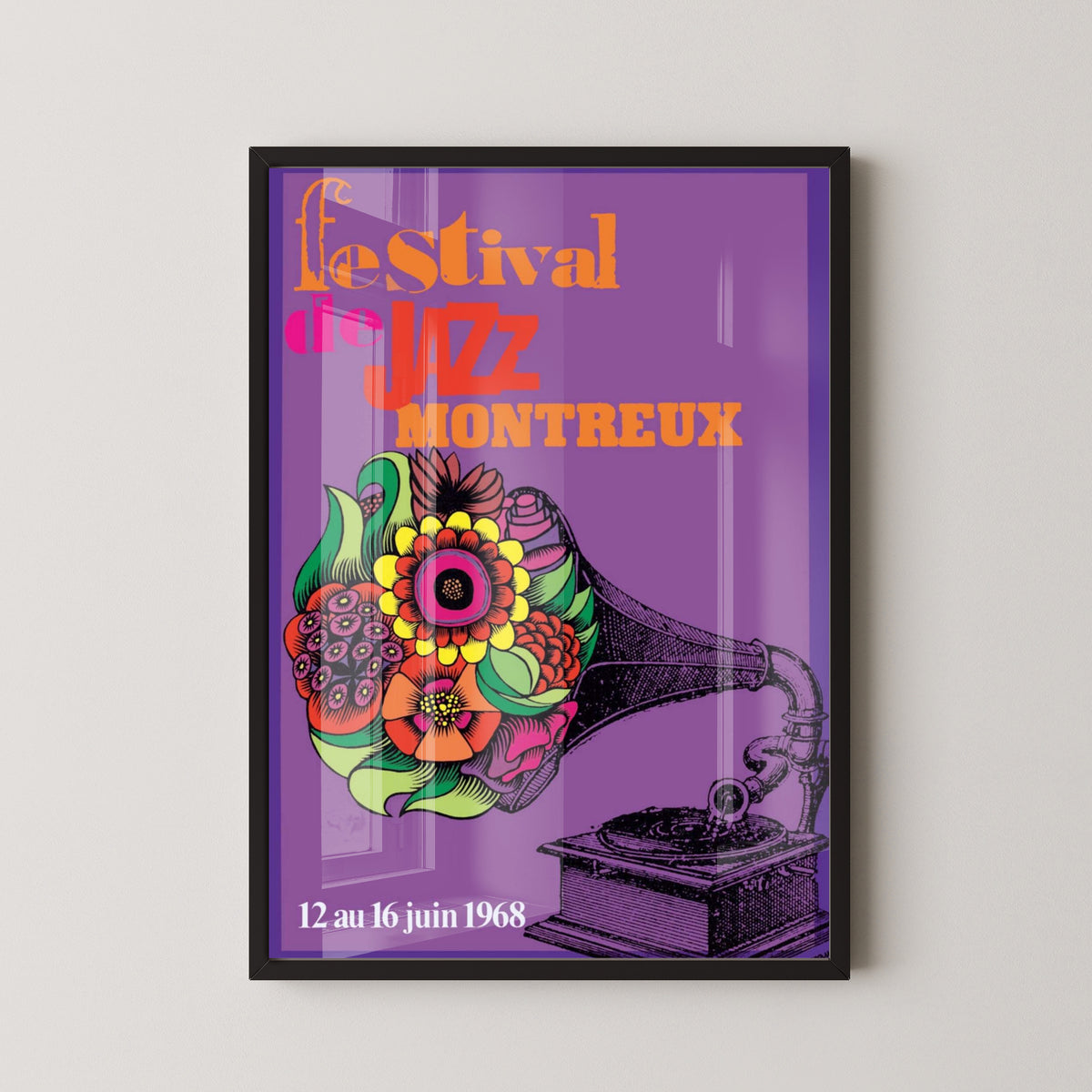 Montreux Jazz Festival 1968 Poster – Swiss Music Art – black frame mockup