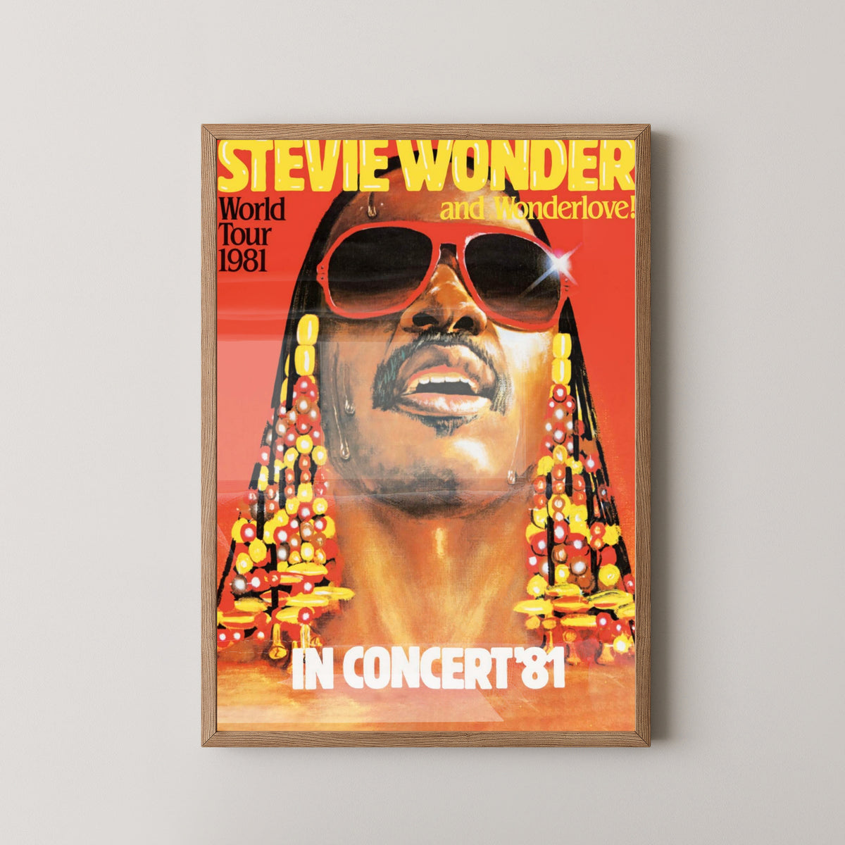 Stevie Wonder Concert Poster | Soul Music Wall Art – light wood frame mockup