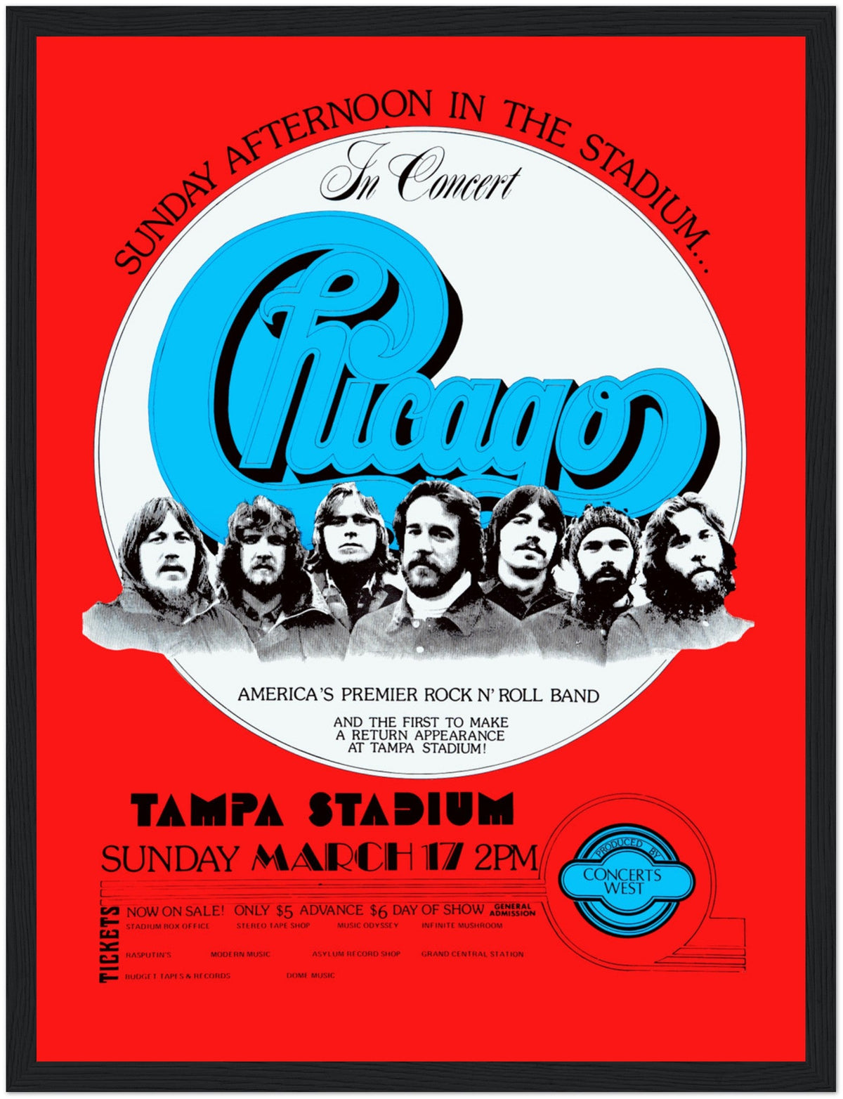 Chicago Band Concert Poster – Rock & Jazz Fusion Art – black frame mockup