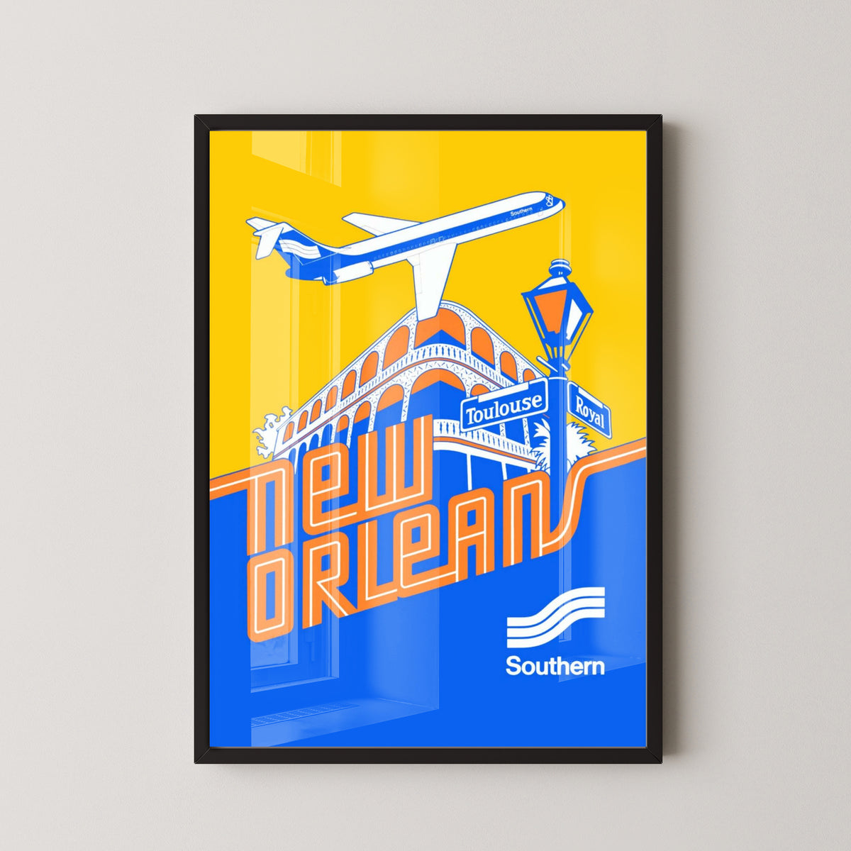 New Orleans Vintage Poster | Southern Airlines Poster Print – black frame mockup