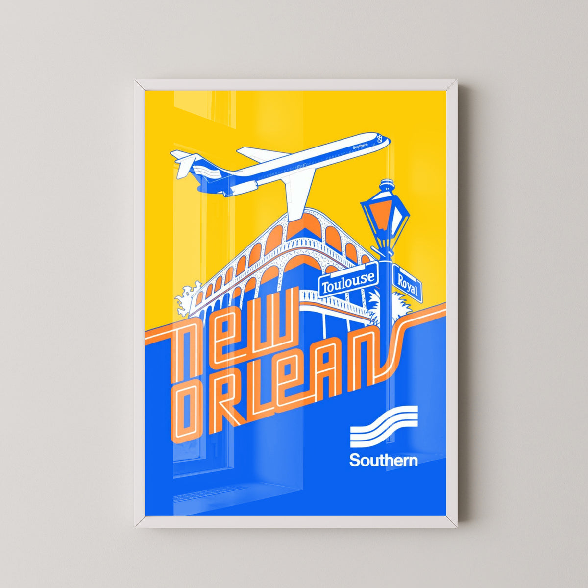 New Orleans Vintage Poster | Southern Airlines Poster Print – white frame mockup
