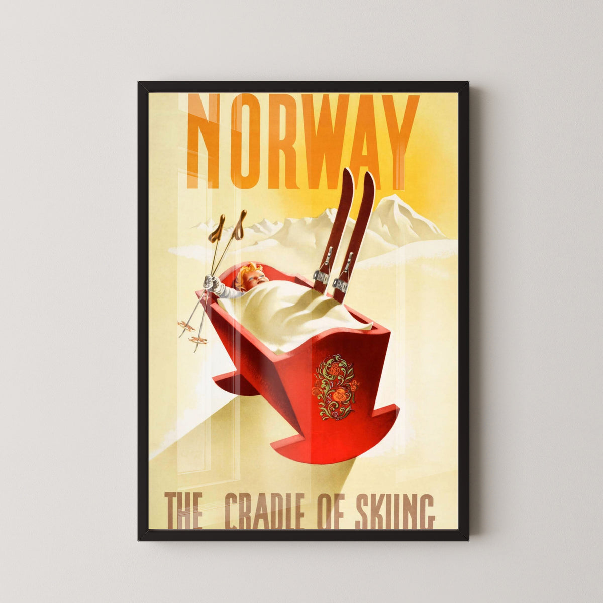 Vintage Ski Norway Poster | Winter Sports Wall Art – black frame mockup