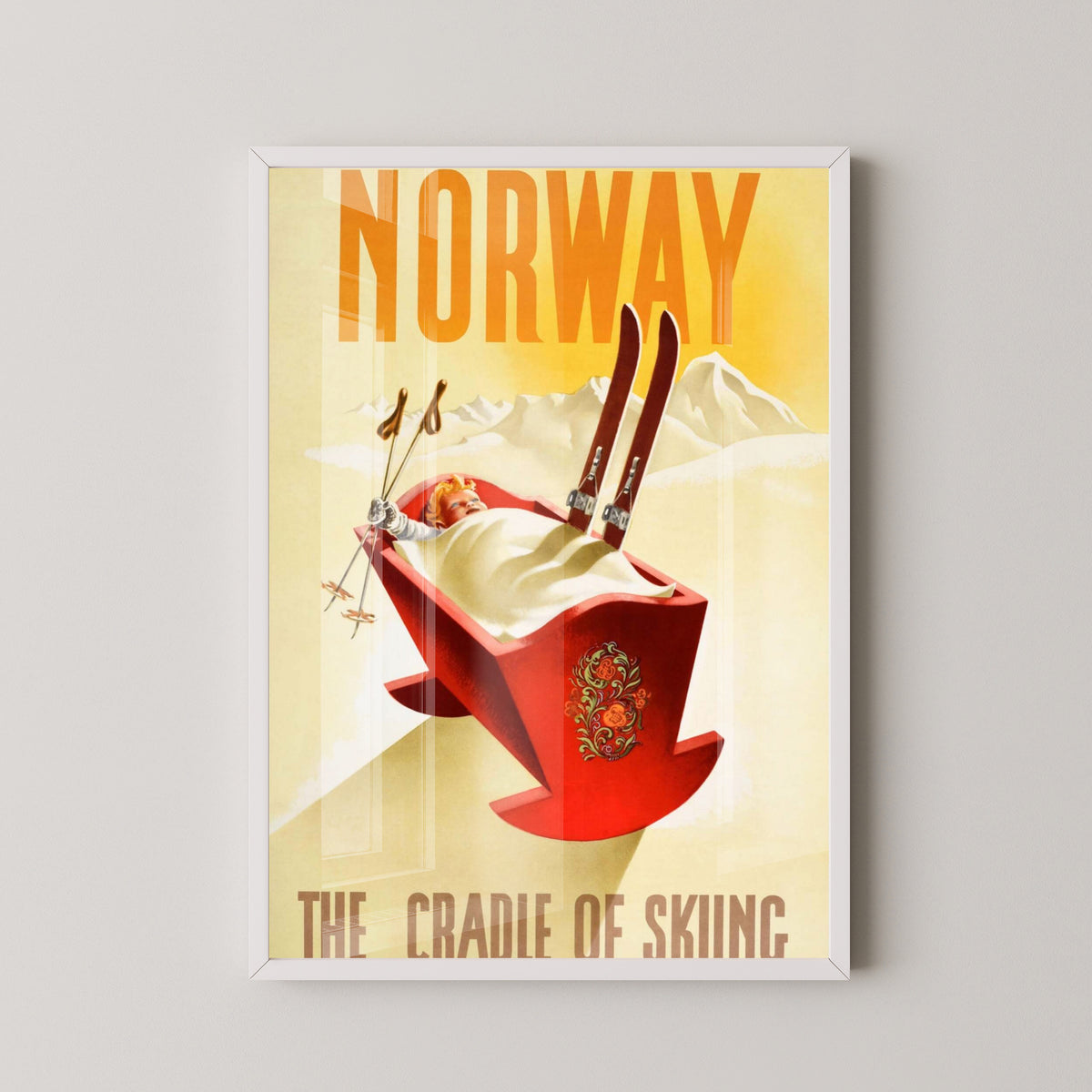 Vintage Ski Norway Poster | Winter Sports Wall Art – white frame mockup