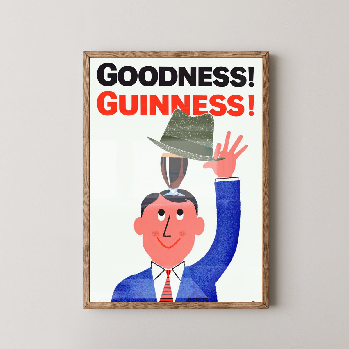 Guinness Logo Vintage Advertisement Poster – light wood frame mockup