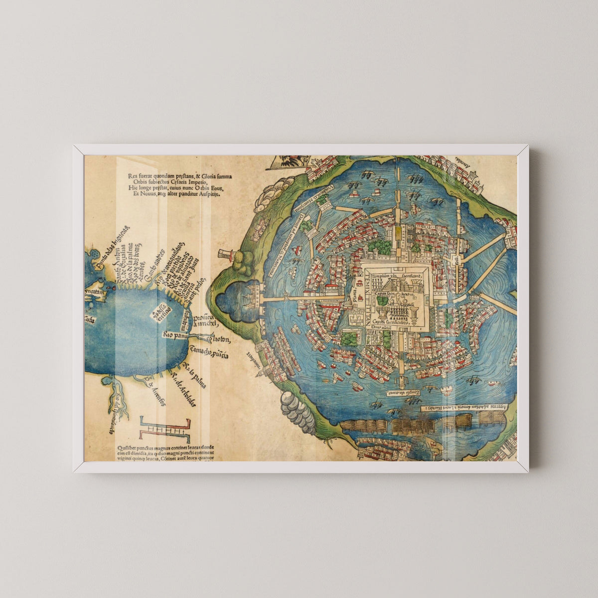 Tenochtitlán Aztec Map Poster – Cortés-Era Mexico Art – white frame mockup