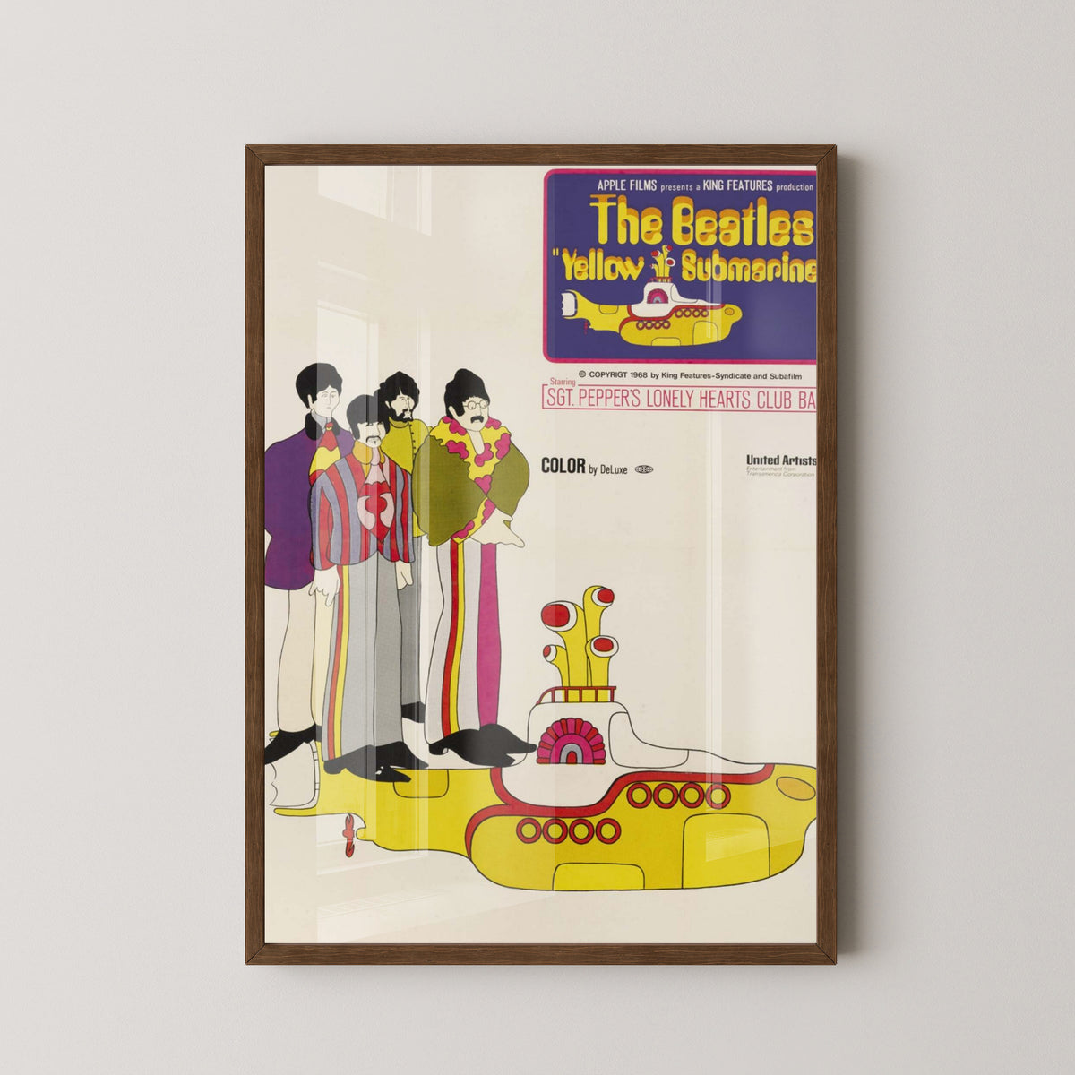 The Beatles Yellow Submarine Psychedelic Poster – dark wood frame mockup