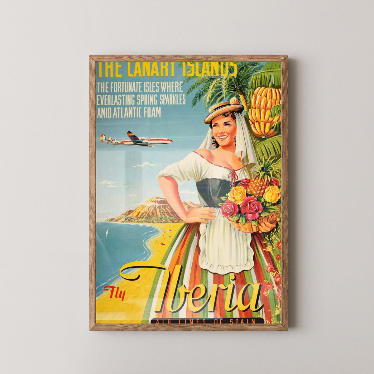 Canary Islands Vintage Travel Poster – Island Art – light wood frame mockup
