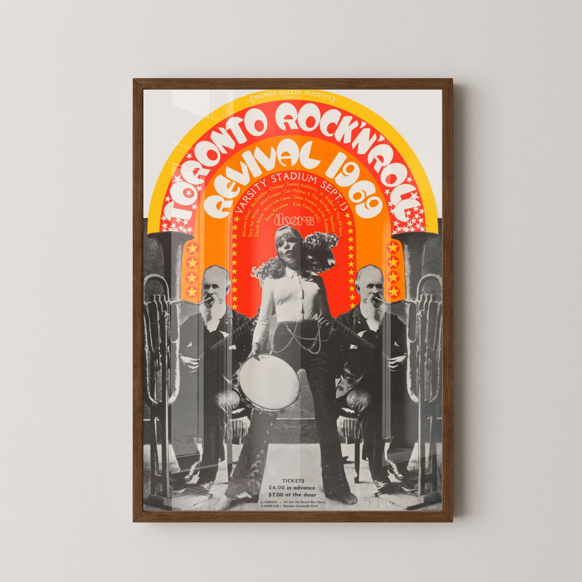 Toronto Rock and Roll Revival 1969 Festival Poster – dark wood frame mockup
