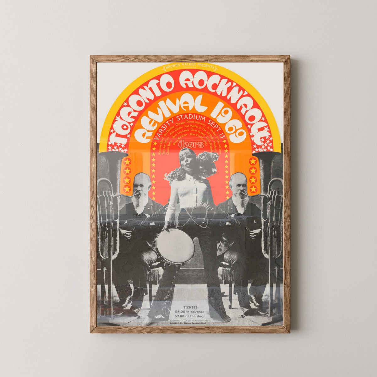 Toronto Rock and Roll Revival 1969 Festival Poster – light wood frame mockup