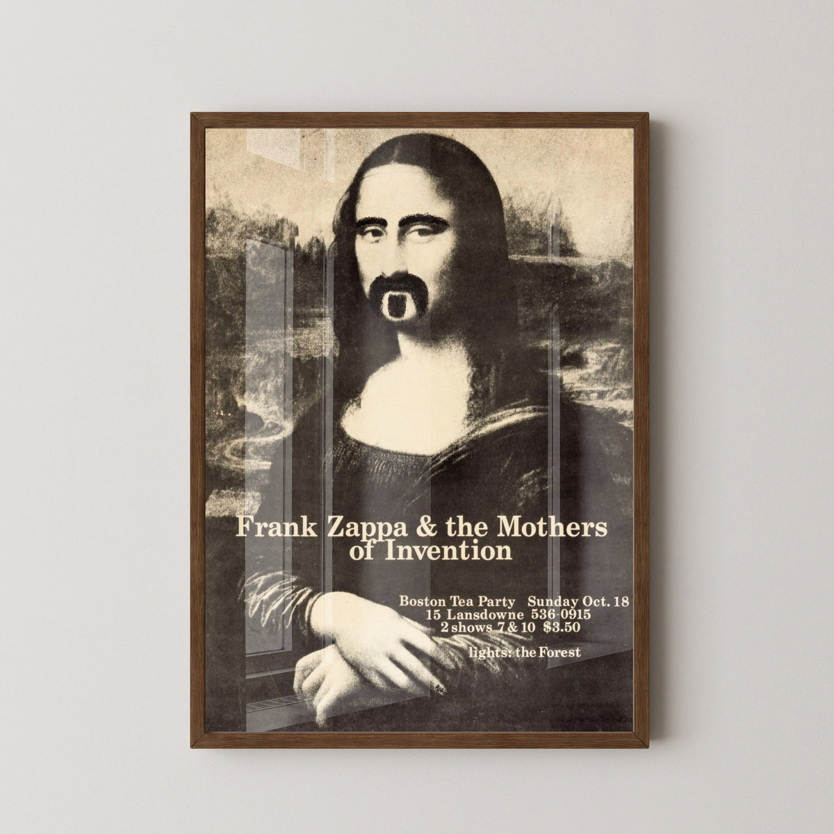 Frank Zappa Mona Lisa Poster – Surreal Rock Art – dark wood frame mockup